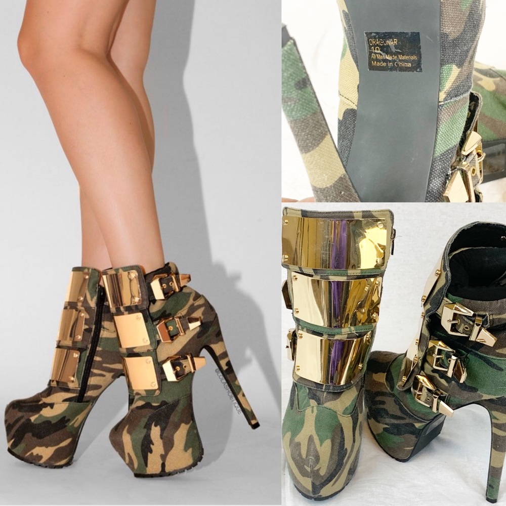 Dragonar Camouflage Army Style Platforms Heels